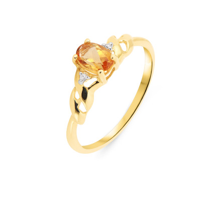 Bague Or Jaune 375 Citrine Ovale 6x4mm et Diamant