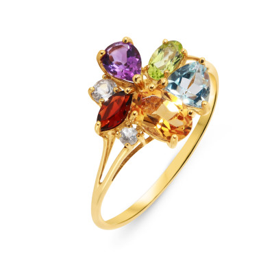 Bague Or Jaune 375 et Pierres Fines Multicolores