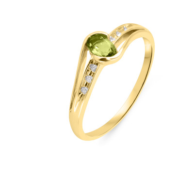 Bague Or Jaune 375 Péridot Ovale 5x3mm et Diamant 