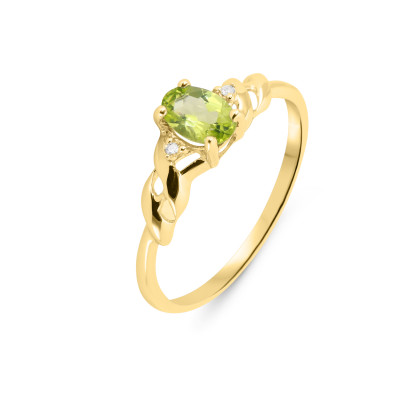 Bague Or Jaune 375 Péridot Ovale 6x4mm et Diamant