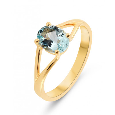 Bague Or Jaune 750 Aigue Marine 8x6mm