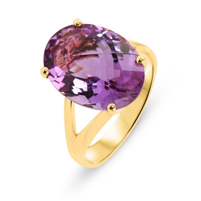 Bague Or jaune 750 Améthyste Ovale 16x12mm