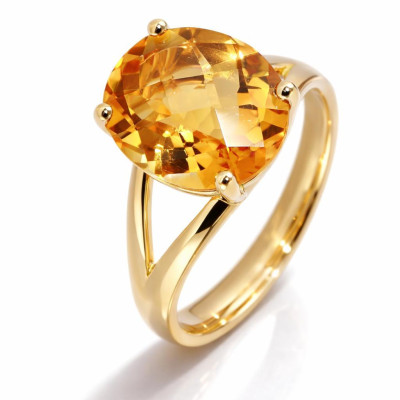 Bague Or Jaune 750 Citrine Ovale 12x10mm