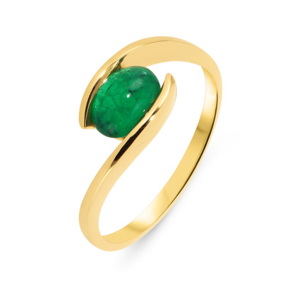 Bague Or Jaune 750 Emeraude Cabochon Ovale 8x6mm