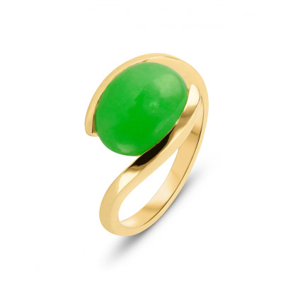 Bague Or Jaune 750 Jade Traité Ovale 11x9mm
