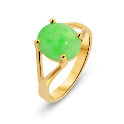Bague Or Jaune 750 Jade Traité Ovale  11x9mm