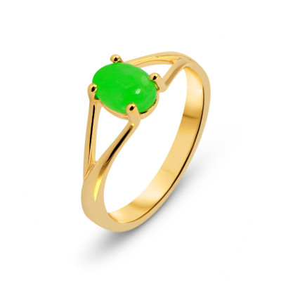 Bague Or Jaune 750 Jade Traité Ovale  8x6mm
