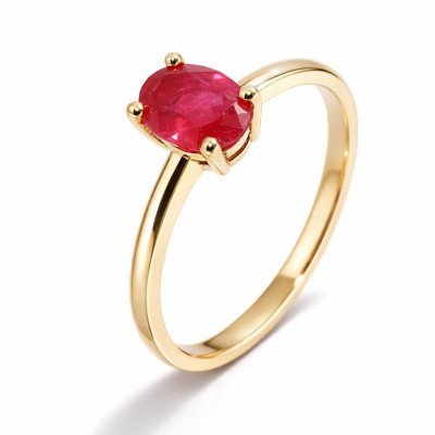 Bague Or Jaune 750 Rubis AAA Ovale 7x5mm