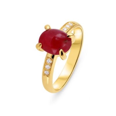 Bague Or Jaune 750 Rubis Cabochon et diamants