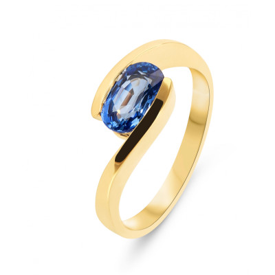 Bague Or Jaune 750 Saphir Ceylan Ovale 8x6mm