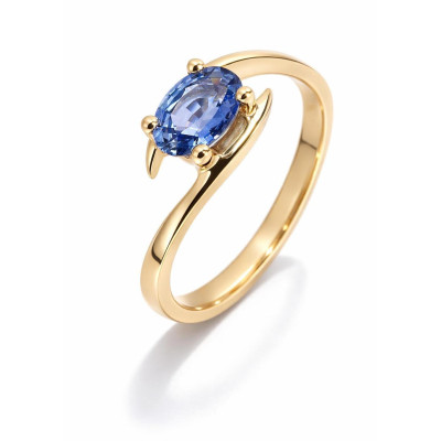Bague Or Jaune 750 Saphir de Ceylan AAA ovale 7x5mm