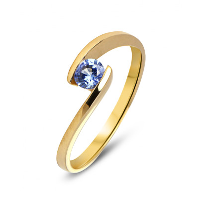 Bague Or Jaune 750 Saphir de Ceylan Rond 4.5mm