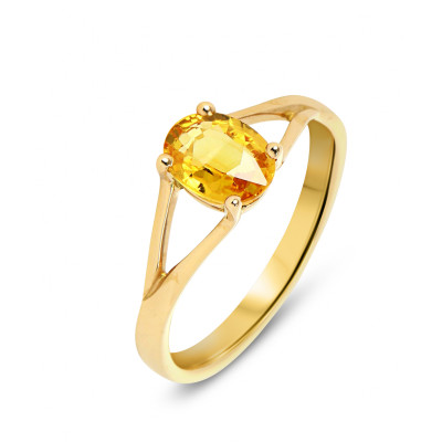Bague Or Jaune 750 Saphir jaune traité Ovale 8x6mm