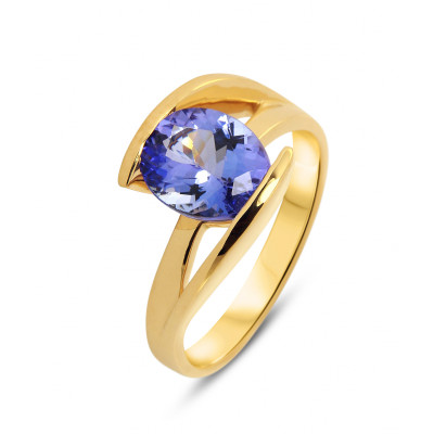 Bague Or Jaune 750 Tanzanite Ovale 10x8mm