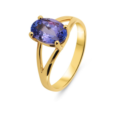Bague Or Jaune 750 Tanzanite Ovale 11x7mm