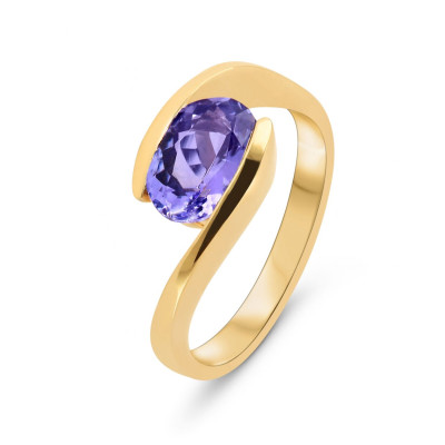 Bague Or Jaune 750 Tanzanite Ovale 9x7mm