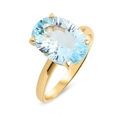 Bague Or Jaune 750 Topaze Bleue Traitée