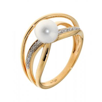 Bague Or Jaune Perle de culture 7mm et Diamants
