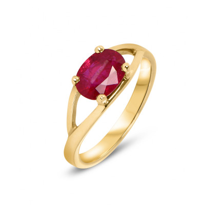 Bague Or Jaune Rubis Ovale 8x6mm