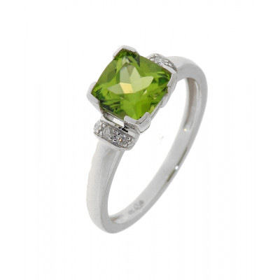 Bague Péridot Coussin 6mm Or Blanc et Diamants