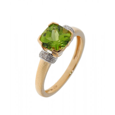 Bague Péridot Coussin 6mm Or Jaune et Diamants