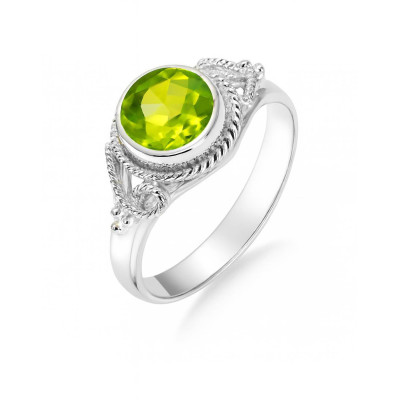 Bague Péridot en Argent 925 - Pierre Ronde 7mm