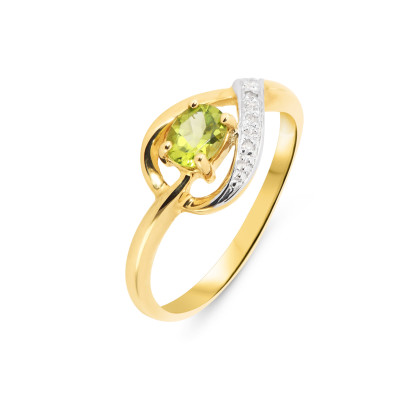 Bague  Péridot Ovale 5x4mm et Diamant en Or Jaune  375