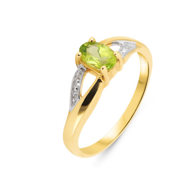 Bague Péridot Ovale 6x4mm et Diamant en Or Jaune 375