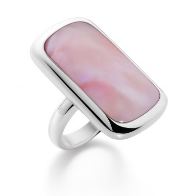 Bague Rectangulaire  Nacre Rose en Argent