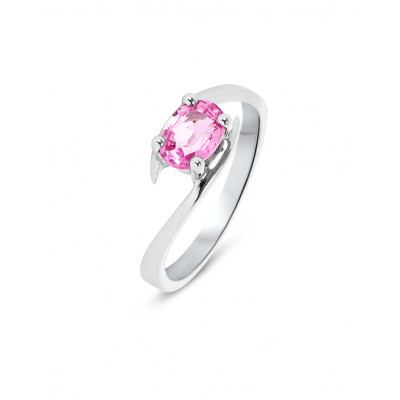 Bague Saphir Rose Ovale 7x5mm Or Blanc 750