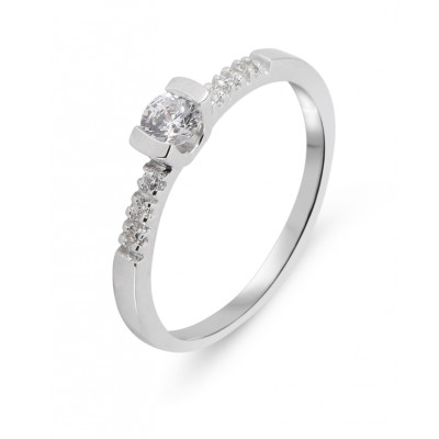 Bague solitaire épaulé en or blanc 375 et oxyde de zirconium