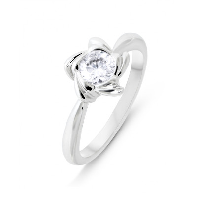 Bague Solitaire Fleur Argent 925 Rhodié et Oxyde de zirconium