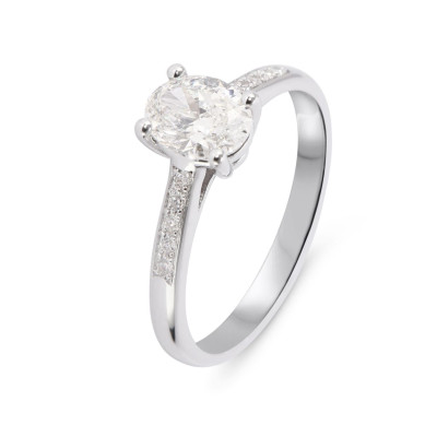 Bague Solitaire Or Blanc Diamant Ovale 0.96 carat