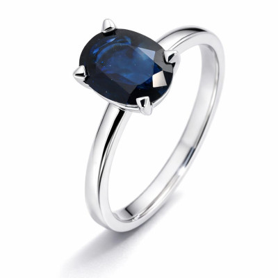 Bague Solitaire Saphir Ovale 9x7mm  Or Blanc 750