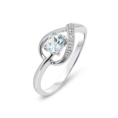 Bague Topaze bleue traitée  Ovale 5x4mm et Diamant en Or Blanc 375 