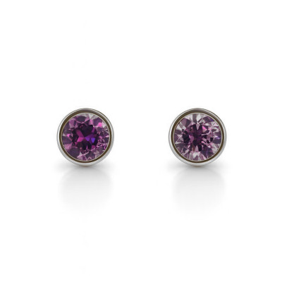 BO Argent Oxyde Rose Rond 3mm Serti Clos