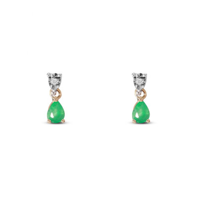 Boucles d'oreilles 2 Ors 750 Emeraude Poire 5x3mm et Diamant