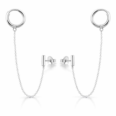 Boucles d'oreilles 2 trous avec chaînette Argent 925