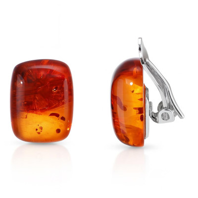 Boucles d'oreilles à clip Argent Ambre Coussin 14x12mm