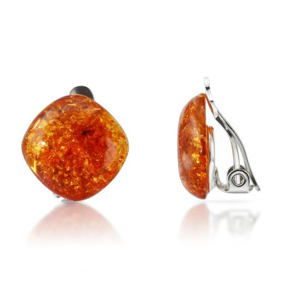 Boucles d'oreilles à clip Argent Ambre Coussin 14x14mm