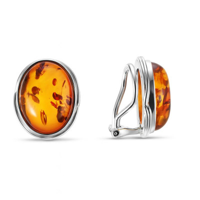 Boucles d'oreilles à clip Argent Ambre ovale 16x12mm