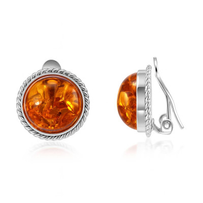 Boucles d'oreilles à clip Argent Ambre rond 13mm