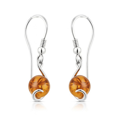 Boucles d'oreilles Ambre Boule et Argent 925