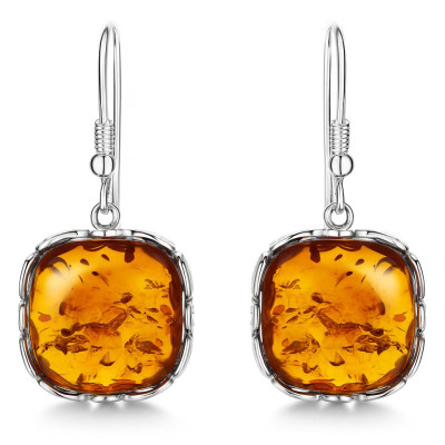 Boucles d'oreilles Ambre coussin 14x14mm et Argent 925