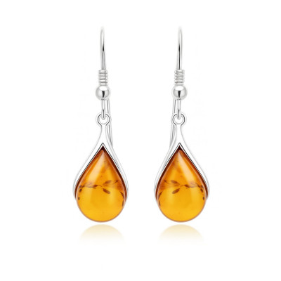 Boucles d'oreilles Ambre goutte 13x10mm et Argent 925
