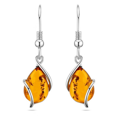 Boucles d'oreilles Ambre Goutte 13x9mm et Argent 925