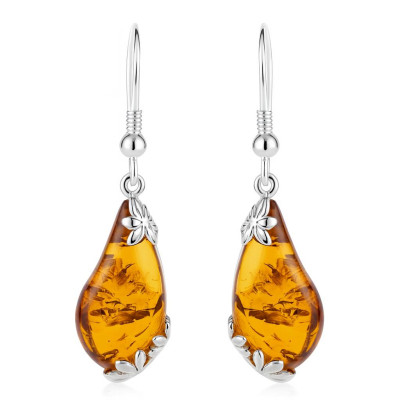 Boucles d'oreilles Ambre Goutte 19x10mm et Argent 925