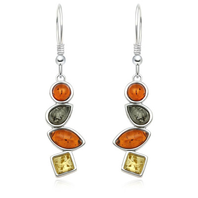 Boucles d'oreilles Ambre Multicolore et Argent 925