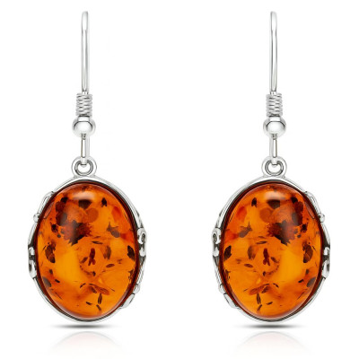 Boucles d'oreilles Ambre Ovale 16x12mm et Argent 925