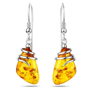 Boucles d'oreilles Ambre Triangulaire 18x13mm et Argent 925